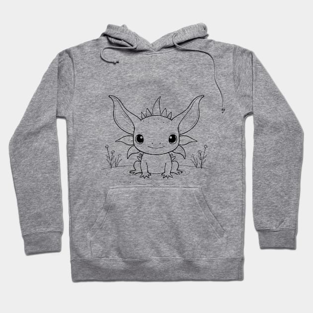 Cute Baby Axolotl Animal Outline Hoodie by Zenflow